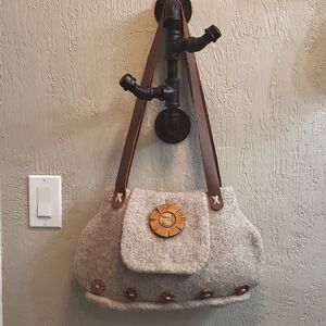 Hand Crafted Felted Wool & Leather Handbag with Wood Buttons